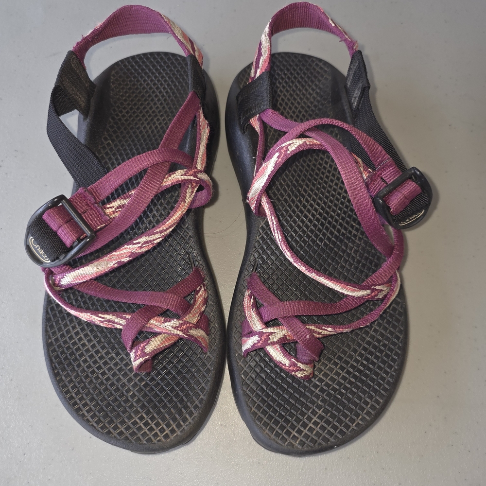 Chaco Maroon and Black Strappy Sandals